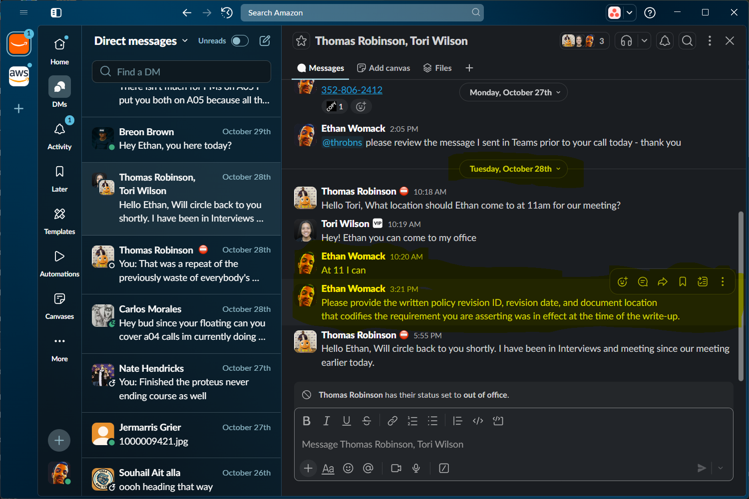 Slack Policy Request